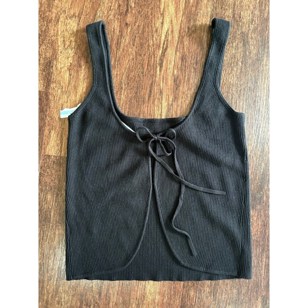 NWT Lulus Black Ribbed Knit Tie Back Tank Top Womens Size Medium Summer Knit Top - Picture 2 of 5